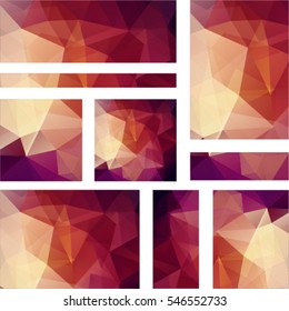 Set of banner templates with abstract background. Modern vector banners with polygonal background. Yellow, beige, brown colors. 