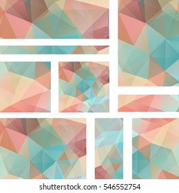 Set of banner templates with abstract background. Modern vector banners with polygonal background. Pink, green colors. 