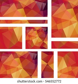 Set of banner templates with abstract background. Modern vector banners with polygonal background. Red, orange, yellow, brown colors. 