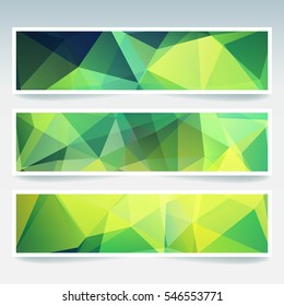 Set of banner templates with abstract background. Modern vector banners with polygonal background. Yellow, green colors. 