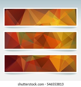 Set of banner templates with abstract background. Modern vector banners with polygonal background. Brown, yellow, orange colors. 