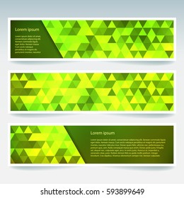 Set of banner templates with abstract background. Modern vector banners with polygonal background. Green, yellow colors