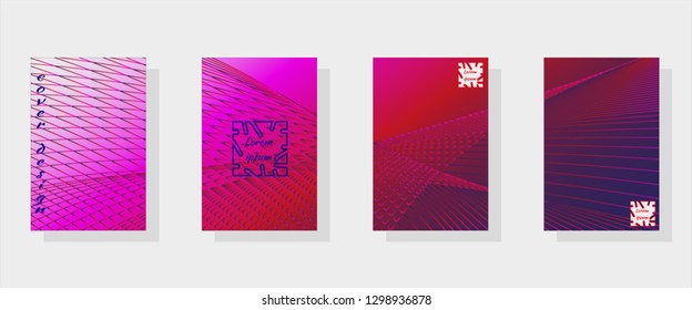 Set of banner templates with abstract outer space pattern in bright pink and blue neon colors. Vector drawing for the design of invitations, advertising, business cards, web banner.