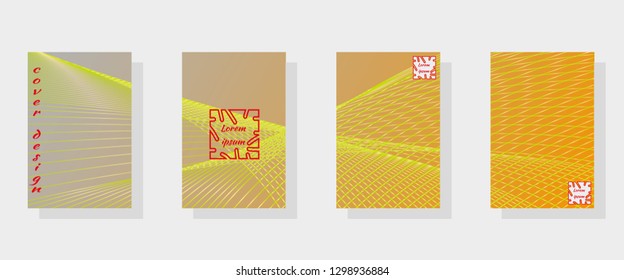 Set of banner templates with abstract outer space pattern in bright yellow neon colors. Vector drawing for design of invitations, advertising, business cards, web banner.
