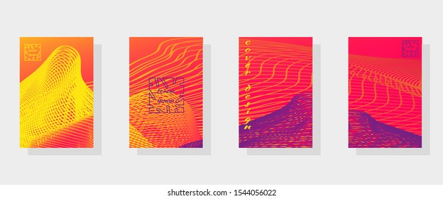 Set of banner templates with abstract outer space pattern in bright pink, blue and gold neon colors. Vector drawing for the design of invitations, advertising, business cards, web banner.