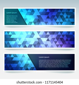 Set of banner templates with blue abstract background. Modern vector banners with polygonal background