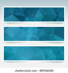 Set of banner templates with blue abstract background. Modern vector banners with polygonal background