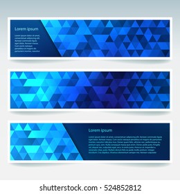 Set of banner templates with blue abstract background. Modern vector banners with polygonal background 