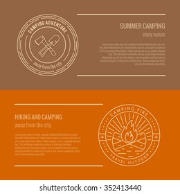 Set of banner templates with camping logo badge. Isolated on background and easy to use outdoor design element.