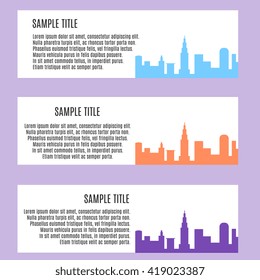 Set of banner templates with city view. Vector flat illustration.