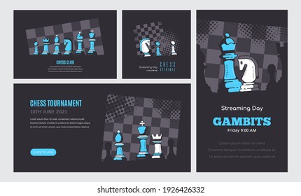 Set of Banner Templates of Different Sizes. Chess Club, Chess Tournament, International Chess Day, Online Chess Streaming