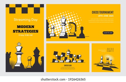 Set of Banner Templates of Different Sizes. Chess Club, Chess Tournament, International Chess Day, Online Chess Streaming