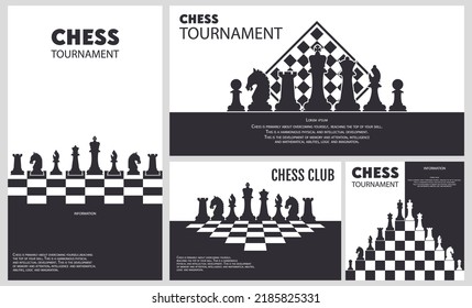 Set of Banner Templates of Different Sizes. Chess Club, Chess Tournament, International Chess Day, Online Chess Streaming