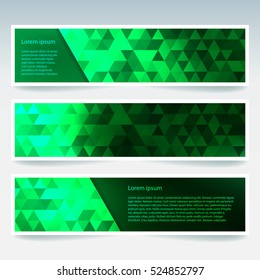Set of banner templates with green abstract background.  Modern vector banners with polygonal background