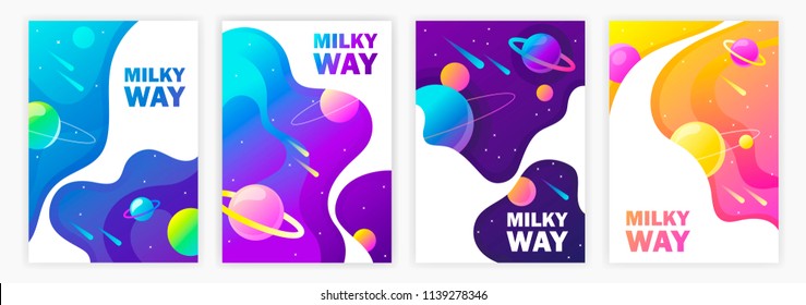 Set Of Banner Templates. Milky Way. Space. Design. Vector Illustration