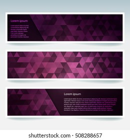 Set of banner templates with pink abstract background. Modern vector banners with polygonal triangles