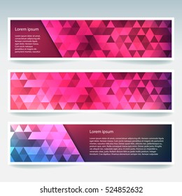 Set of banner templates with pink abstract background.  Modern vector banners with polygonal background