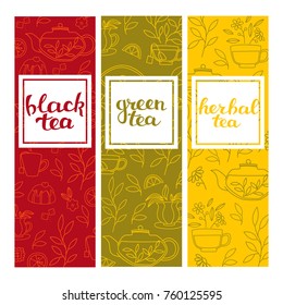 Set of Banner Templates with Tea Elements.