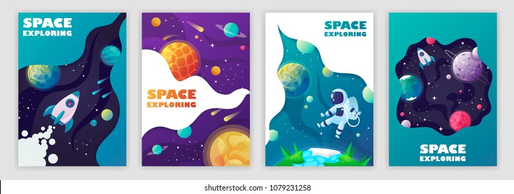 set of banner templates. universe. space. space trip. design. vector illustration - Shutterstock ID 1079231258