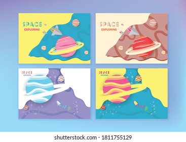 set of banner templates. universe. space. space trip. design. vector illustration.paper art styes