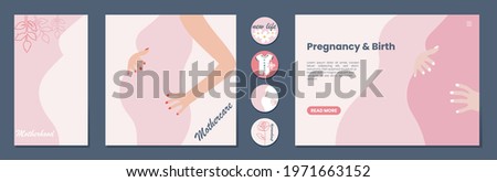Set of banner templates for websites, or advertising,  landing page, media post and stories. Pregnant woman. Mother day greeting. Health care, female, motherhood. Minimalism style.