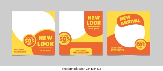 set of banner templates with yellow and orange background. social media post templates instagram, facebook, web and ads.