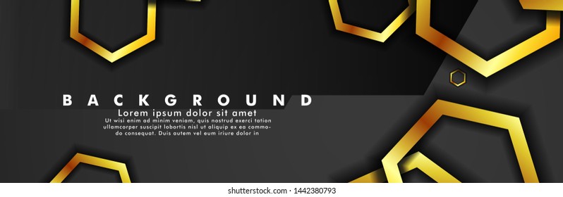 Set banner vector with hexagon gold color and black background. suitable for any background. cover design in EPS 10. space for text