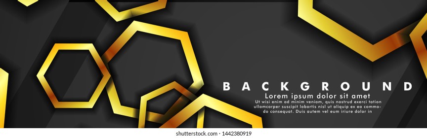 Set banner vector with hexagon gold color and black background. suitable for any background. cover design in EPS 10. space for text