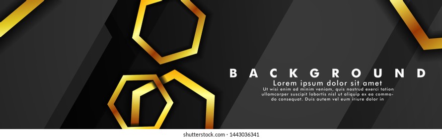 Set banner vector with hexagon gold color and black background. suitable for any background. cover design in EPS 10. space for text