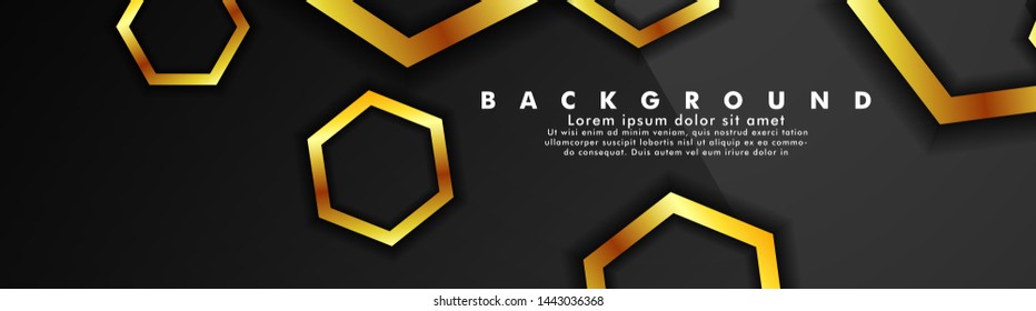 Set banner vector with hexagon gold color and black background. suitable for any background. cover design in EPS 10. space for text
