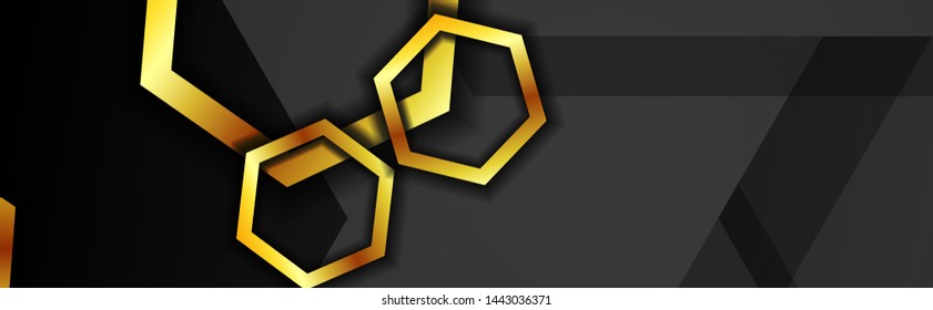 Set banner vector with hexagon gold color and black background. suitable for any background. cover design in EPS 10. space for text