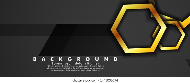 Set banner vector with hexagon gold color and black background. suitable for any background. cover design in EPS 10. space for text