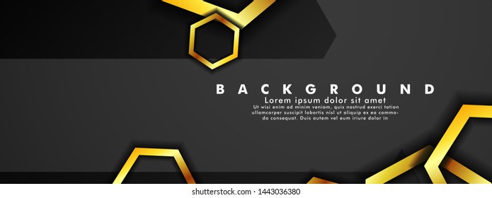 Set banner vector with hexagon gold color and black background. suitable for any background. cover design in EPS 10. space for text