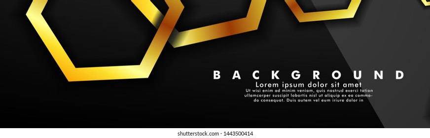 Set banner vector with hexagon gold color and black background. suitable for any background. cover design in EPS 10. space for text