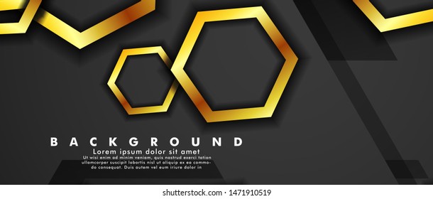 Set banner vector with hexagon gold color and black background. suitable for any background. cover design in EPS 10. space for text