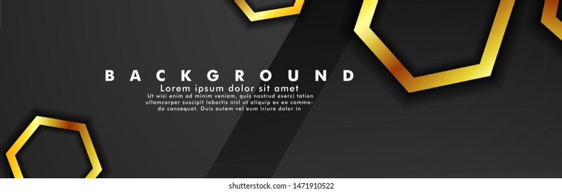 Set banner vector with hexagon gold color and black background. suitable for any background. cover design in EPS 10. space for text