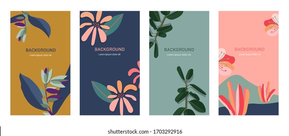 Conjunto de banner vertical. Para Promoción, Venta, Marketing, Online, Social, Descuento, Bolso, Paquete Spa. Cartel de color de la naturaleza. Estilo de mano libre Memphis Doodle. Ilustración vectorial. 