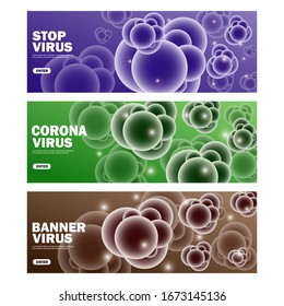 Conjunto de concepto de virus de banner, vector de microbiología aislado.