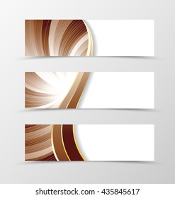 Set of banner vortex design. Light banner for header in coffee with milk colors with silver lines. Design of banner in wavy spectrum style. Vector illustration