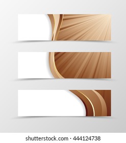 Set of banner vortex design. Light banner for header in coffee with milk colors with gold lines. Design of banner in wavy spectrum style. Vector illustration