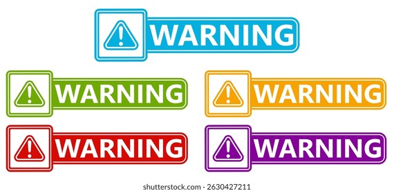 set banner warning icon sign. warning symbol labels design vector illustration	