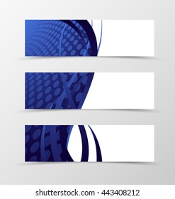 Set of banner wave design. Blue banner for header with lines and circle surface. Design of banner in grid style. Vector illustration