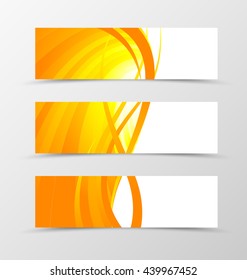 Conjunto de diseños de onda de banner. Banner luminoso para el cabezal en color naranja con líneas doradas. Diseño de banner al estilo del espectro. Ilustración del vector