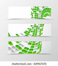 Set of banner wave design. Light banner for header with green and gray mottled rounded squares. Design of banner in geometric style. Vector illustration