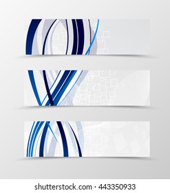 Set of banner wave design. Light banner for header with blue lines and digital rectangle background. Design of banner in geometric style. Vector illustration