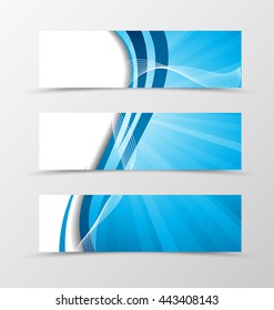 Set of banner wave design. Light banner for header with blue lines. Design of banner. Vector illustration