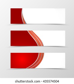 Set of banner wave design. Red banner for header with silver lines. Design of banner in minimalistic style. Vector illustration