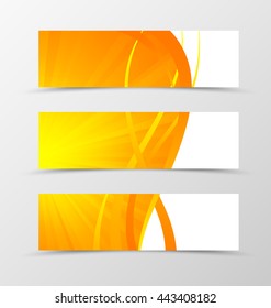 Set of banner wave design. Shiny orange banner for header with gold lines. Design of banner in spectrum style. Vector illustration