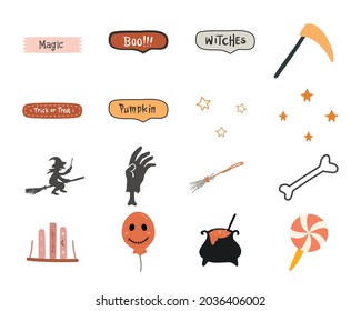 Banner, Hexen, Zombie-Hand und andere Halloween-einzelne grafische Elemente