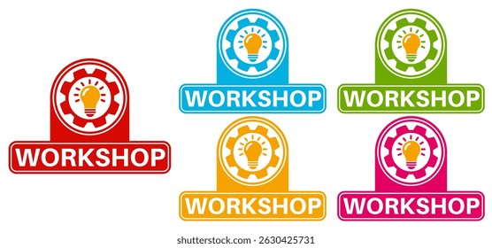 Set Anuncio Taller Icono signo. Ilustración vectorial de diseño de etiquetas de símbolos de taller de coaching